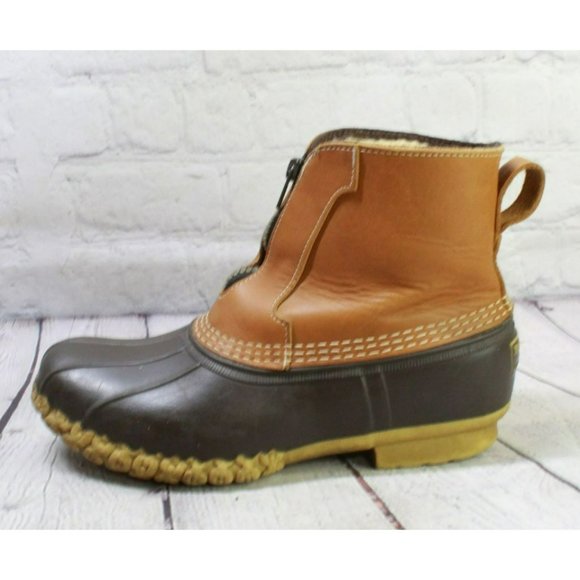 L.L. Bean Shoes - LL Bean Brown Leather Shearling Lined Front Zip Insulated Duck Boots Size 9 Wide